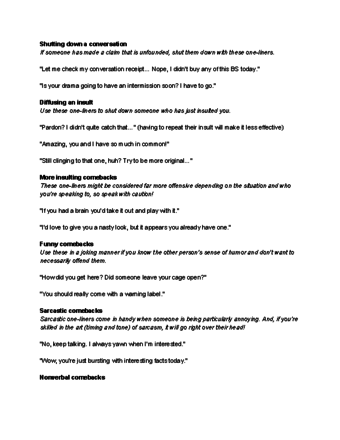 What Are Some Good Come Backs (Examples for Everyday Conversations)