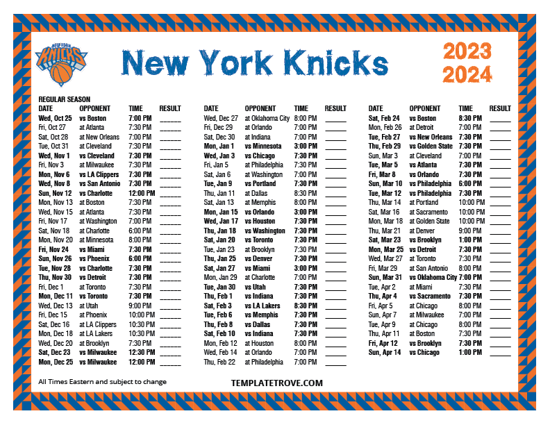 Free Knicks Printable Schedule PDF: Plan Your Basketball Season