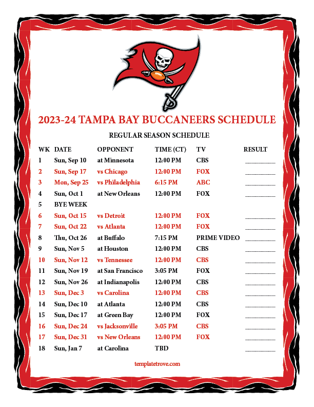 Buccaneers Schedule PDF Easy Download, See All the Games and Times Here!