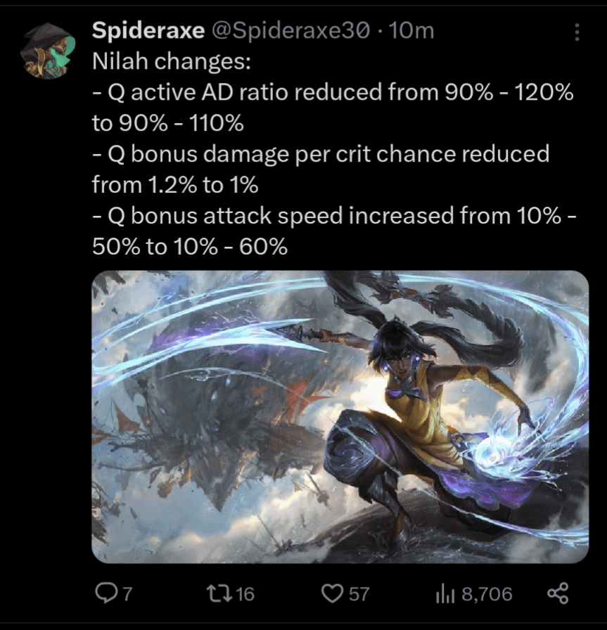 Why Was Nilah Nerfed Mid Patch? Players React and Riot Games Responds