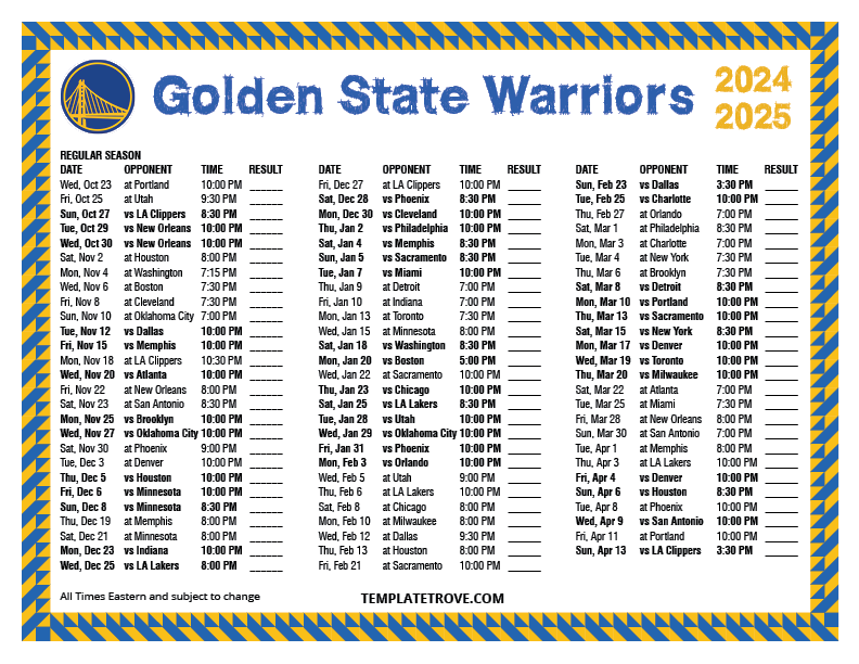 Free Warriors Schedule 2024 Printable: Get Yours, Plan Your Game Days Ahead
