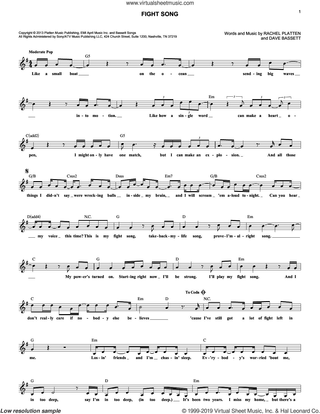 Get the Full Words to the Song Fight Song Lyrics Sheet