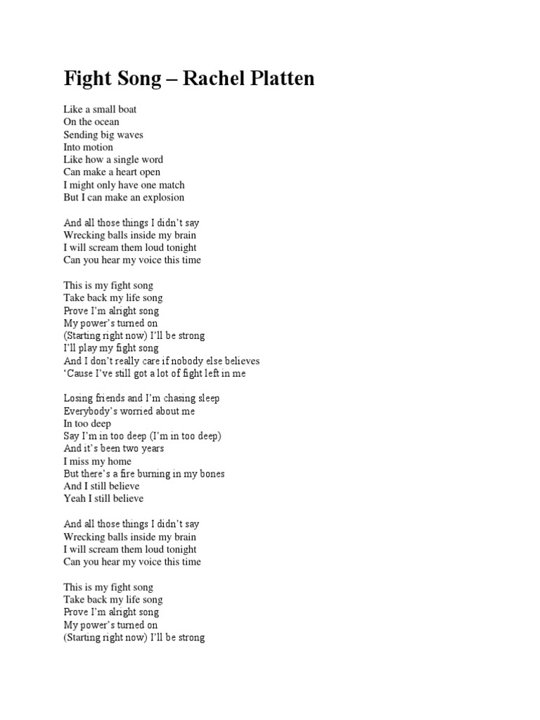 Get the Full Words to the Song Fight Song Lyrics Sheet