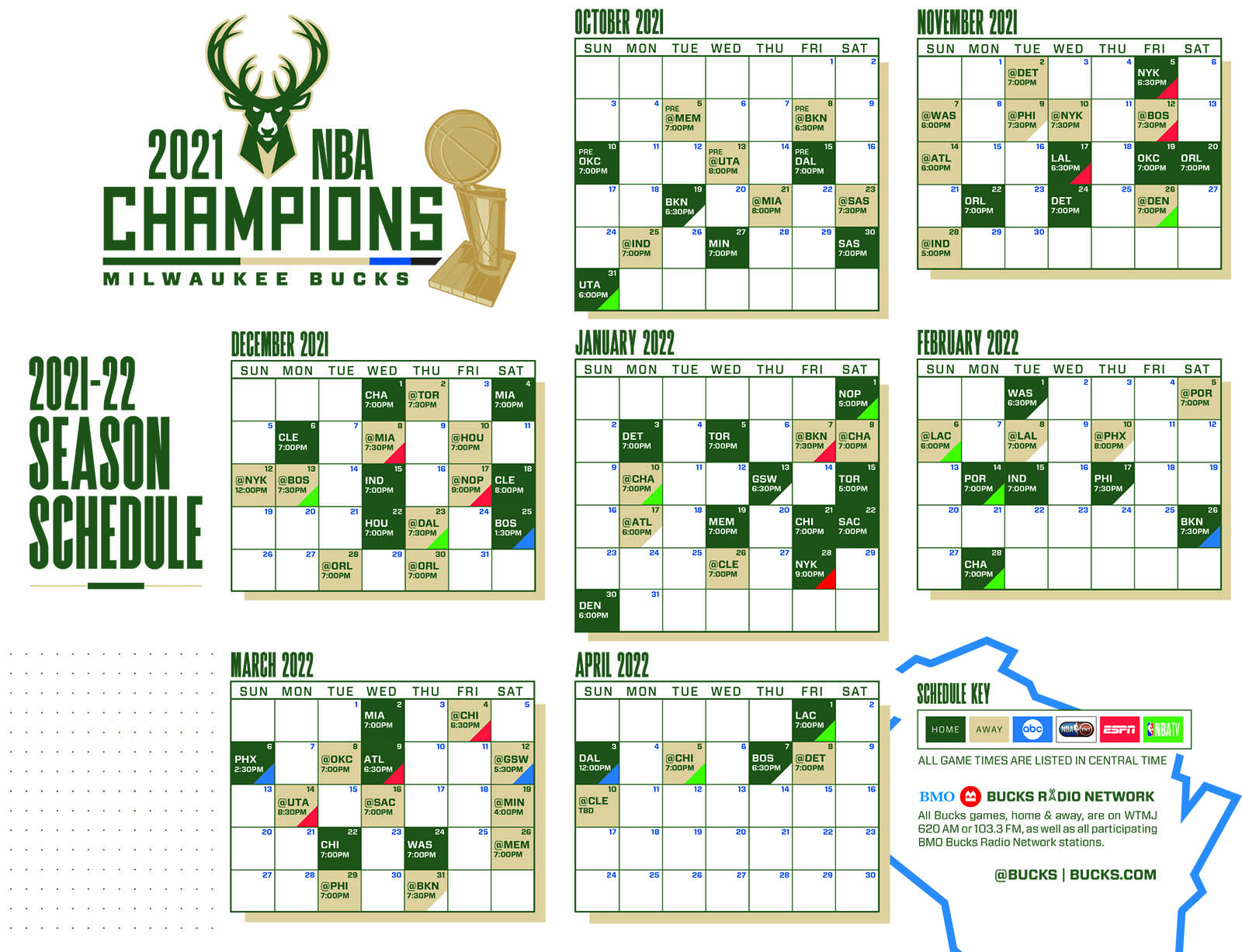milwaukee bucks schedule printable (This is your best source for the complete seasons game dates and times)