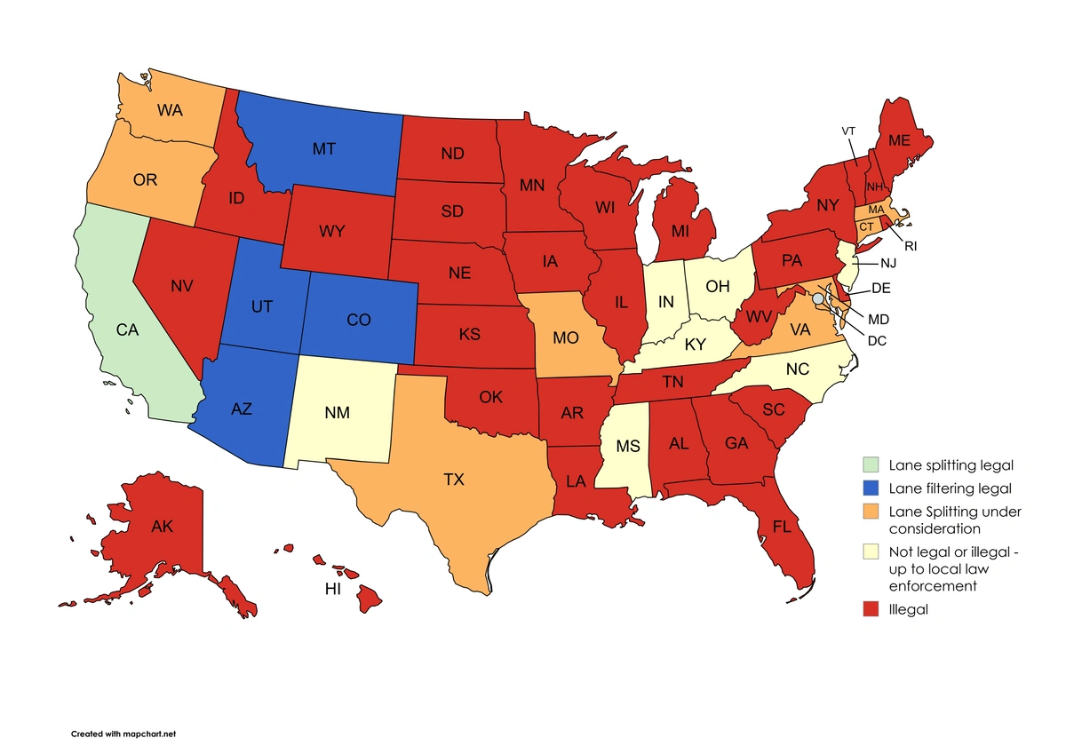 Where is lane splitting legal riding tips for different states!